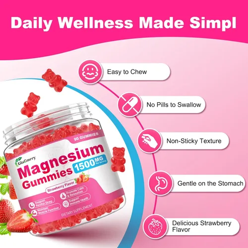 Miniatura 6 de Gomitas de magnesio de 180 unidades, suplemento de magnesio de alta absorción para adultos y niños, apoyan la calma y la salud muscular, sin azúcar