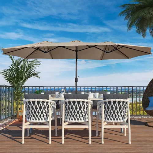 Miniatura 13 de Boyel Living Sombrilla de patio de 15 pies con base incluida, sombrilla de doble cara para exteriores, sombrilla extragrande para patio Rojo