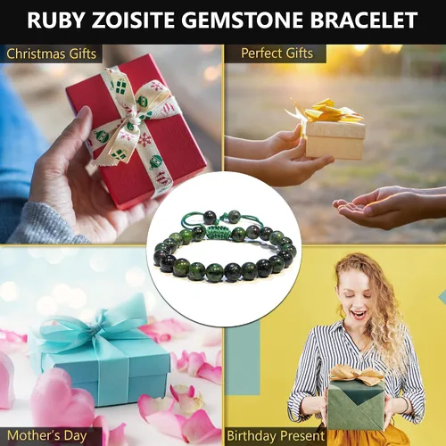 Miniatura 42 de Adjustable Crystal Bracelet – Gemstone Bead Bracelet with Adjustable Macrame String – Chic Gemstone Bracelet for Men and Women – 8mm Round Healing