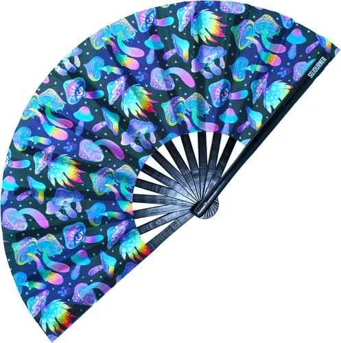 Miniatura 121 de SoJourner Bags Rave Fan – Ventilador plegable grande – Ventilador de mano Clack para raves, Halloween, Burlesque, trajes de arcoíris para mujeres