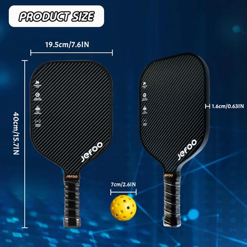 Miniatura 5 de Juego de 2 paletas de pickleball – Material ligero de fibra de vidrio y carbono de alto rendimiento, buen agarre, paletas resistentes para una