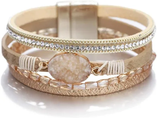 Miniatura 30 de Fesciory - Pulsera de leopardo para mujer, estilo bohemio de cuero multicapa con perlas de cristal