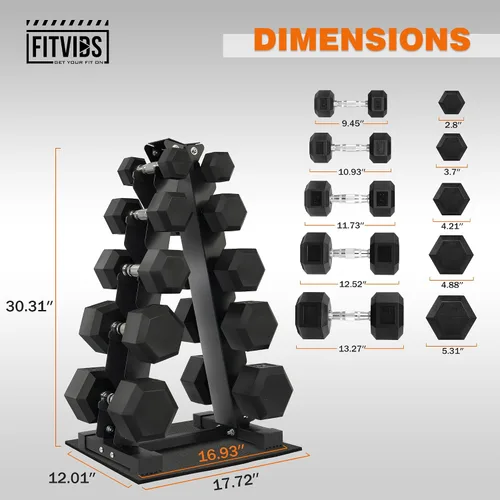 Miniatura 3 de Fitvids Juego de mancuernas con estante - Mancuerna + estante A: juego de 150 libras - Negro