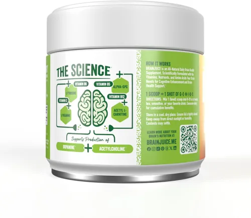 Miniatura 5 de BrainJuice Suplemento de apoyo cerebral nootrópicos, polvo sin gluten para energía y concentración, mezcla de bebida con L teanina, Alpha GPC