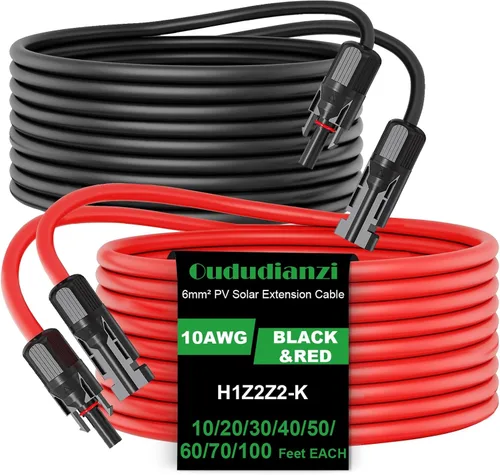 Oududianzi Cable de extensión solar de 20 pies, cable solar de 10 AWG, cable fotovoltaico de cobre estañado calibre 10, cables de panel solar con
