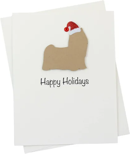 Miniatura 6 de Black Doodle Bernedoodle - Tarjetas de Navidad (10 unidades), hechas a mano, base blanca, perro con sombrero de Papá Noel Negro