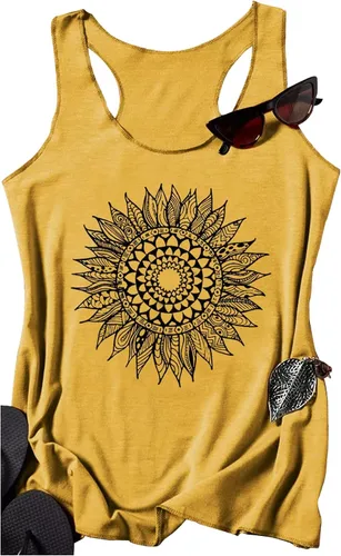 Camiseta suelta de cuello redondo, sin mangas y con espalda cruzada para mujer con estampado de mandala, estilo vintage e informal, corte clásico