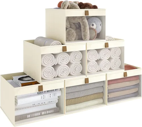 Miniatura 11 de Organizadores y almacenamiento de ropa para armario, cestas de almacenamiento plegables con ventana de malla para ropa, toallas y juguetes, 10.75 x