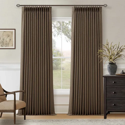 Miniatura 25 de Juego de 2 paneles de cortinas plisadas negras de 80 pulgadas para sala de estar, cortinas plisadas de lino con forro de 80 pulgadas de largo, 100%