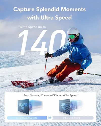 Miniatura 3 de Lexar Tarjeta SD plateada de 512 GB, tarjeta SDXC UHS-I de hasta 205 MB/s, lectura de 140 MB/s, escritura V30, video 4K UHD, U3, clase 10, tarjeta
