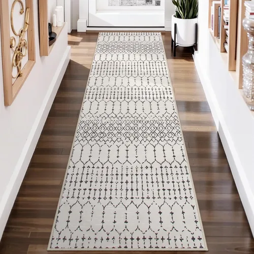 Lahome Alfombras marroquíes para pasillos 2x8 Beige Alfombra de pasillo lavable antideslizante resistente a las manchas Alfombra de cocina para