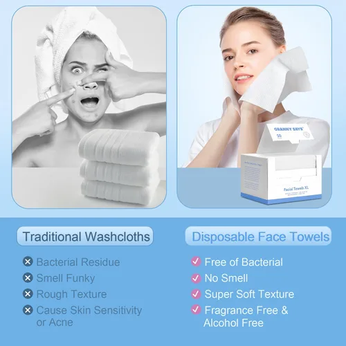Miniatura 5 de GRANNY SAYS Toalla facial desechable, toallas faciales desechables a base de plantas, 50 toallas extra gruesas y suaves, toallas de piel limpia