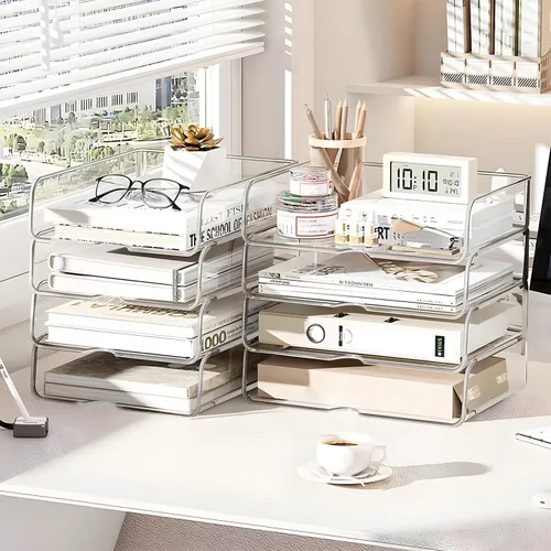 Miniatura 7 de Organizador de Papel de 4 Niveles para Escritorio, Bandeja de Papel Organizador de Escritorio Apilable, Ideal para Suministros de Oficina