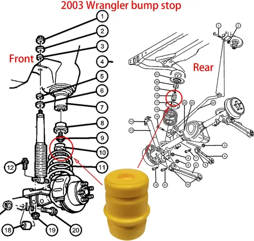 Miniatura 6 de TJ Bump Stop, amortiguadores de rebote compatibles con 1997-2006 Wrangler TJ, 1993-1998 Grand Cherokee ZJ, 1994-2002 RAM 1500 2500 3500 Pickup