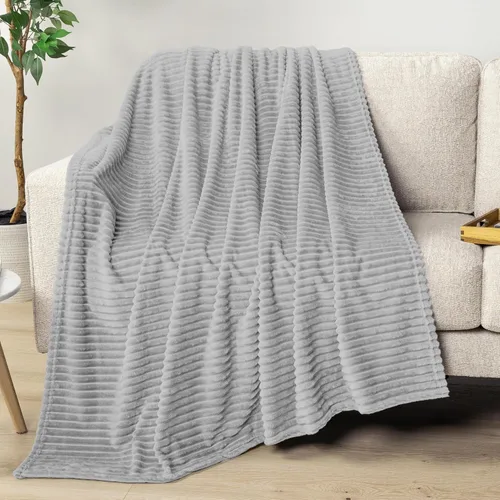 Miniatura 30 de PAVILIA Manta de forro polar súper suave, manta de franela de felpa mullida, cálida y acogedora manta de microfibra acanalada para sofá o cama, Negro