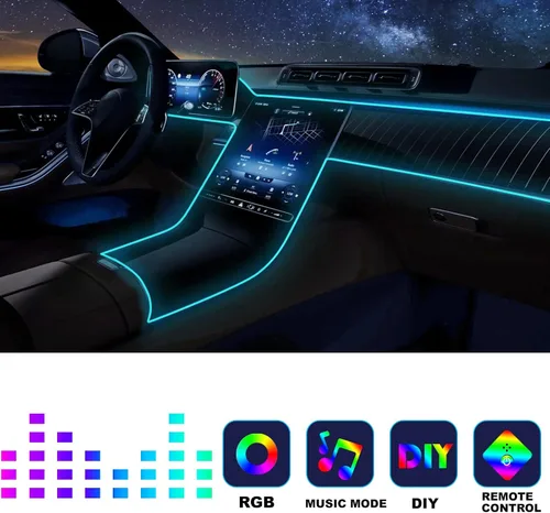 Miniatura 2 de Tira de luces LED para coche, luces interiores del coche, kit de iluminación LED ambiental con RGB de 16 millones de colores de fibra óptica y ritmo
