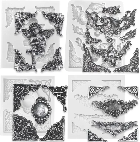 Funshowcase Molde de silicona con marco de etiqueta de ángel para decoración de pasteles, arcilla polimérica, 4 unidades