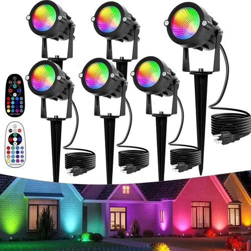 Miniatura 10 de RGBW - Foco multicolor para exteriores: 16 luces de paisaje que cambian de color con control remoto de 120 V enchufable, luz LED impermeable