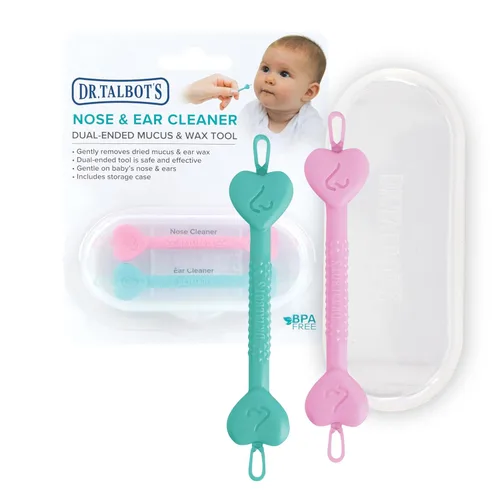 Dr. Talbot's - Herramienta segura de eliminación de cera de oído y limpiador nasal para bebé con estuche de viaje - Pack de 2 - Niña rosado y