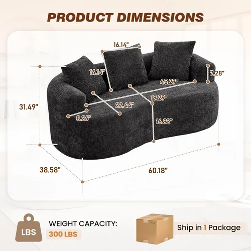 Miniatura 2 de Sofá modular curvo de 60.18 pulgadas para sala de estar, moderno sofá nube de felpilla de felpa con asiento profundo comprimido sin hueso con 3