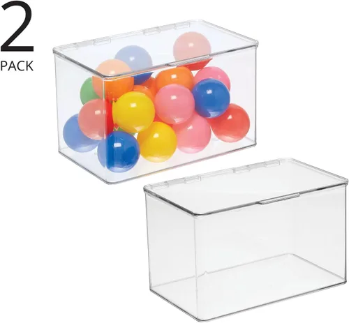 Miniatura 2 de mDesign Juego de 2 cajas de almacenamiento con tapas – Cajas de almacenamiento apilables de plástico para guardería – Práctico juego de cajas