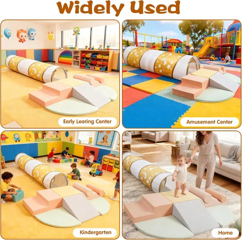 Miniatura 6 de Juguetes de escalada para niños pequeños, juego de 9 piezas de bloques de espuma suave para escalar y pasar a través de un túnel, juguetes