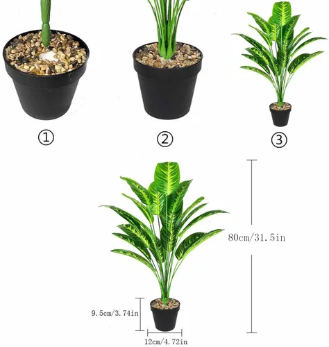 Miniatura 2 de Plantas artificiales, árbol de plátano falso con hojas verdes en maceta de plástico, 31.5 in, Strelitzia sintética, plantas tropicales, decoración