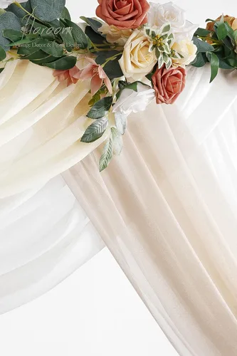 Miniatura 4 de Floroom Tela drapeada para arco de boda, 3 paneles de tela de gasa de 20 pies, cortinas de cenador, ceremonia de boda, recepción, decoración