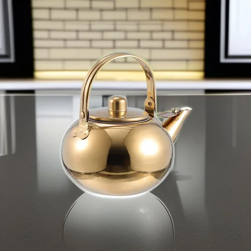 Cabilock Tetera de acero inoxidable con pantalla de filtro incorporada, ligera de 6.29 x 5.51 x 4.72 pulgadas, tetera dorada para uso en la cocina
