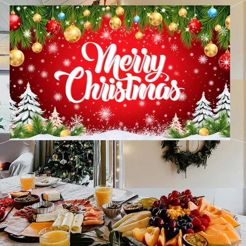 Miniatura 3 de Pancarta de Feliz Navidad de 71 x 43 Pulgadas Decoración – Fondo Grande Rojo de Fotografía de Navidad para Interiores y Exteriores, Decoraciones