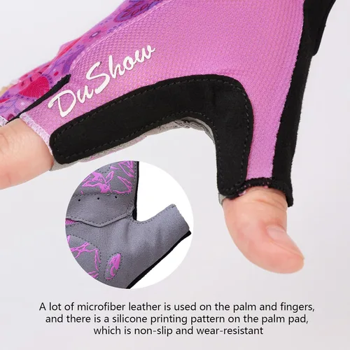 Miniatura 5 de DuShow Guantes de ciclismo acolchados de gel de medio dedo para mujer, antideslizantes, absorben los golpes para ciclismo, ciclismo de montaña