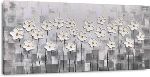Miniatura 14 de Yihui Arts Pintura al óleo pintada a mano con flores texturizadas sobre lienzo, arte de pared floral blanco abstracto colorido para sala de estar