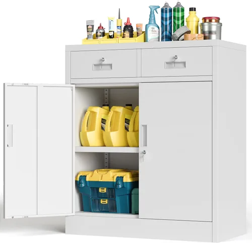 Miniatura 17 de BESFUR Armarios de almacenamiento de metal con estantes y puertas, armario de almacenamiento con cerradura de 36" de altura para oficina en casa