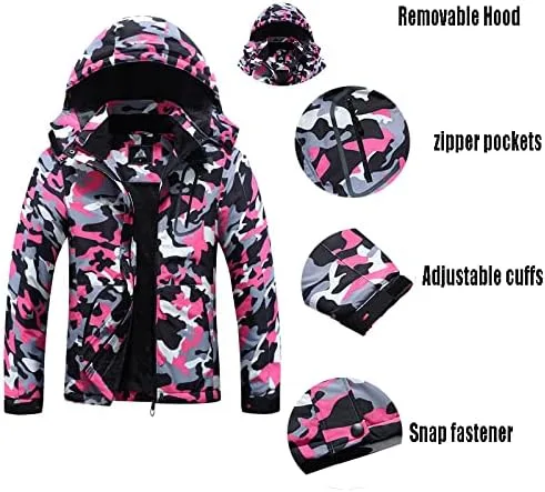 Miniatura 6 de Chaqueta de esquí impermeable para mujer, resistente al viento, cortavientos, abrigo de nieve cálido con capucha