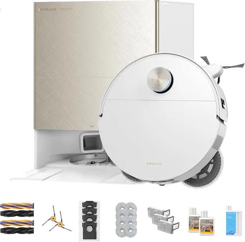 DREAME X60 Max - Robot aspirador y trapeador ultra completo, diseño ultrafino, succión de 35,000 Pa, vaciado automático y recarga, trapeador Blanco