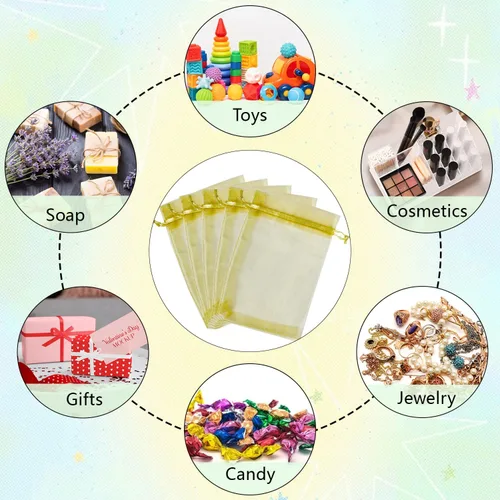 Miniatura 7 de Bolsas de regalo de organza con cordón, para recuerdos de boda, dulces, 100 unidades de 10 x 15 cm