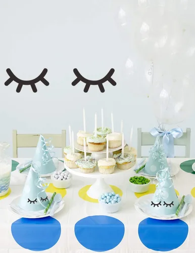 Miniatura 5 de Sleepy Eyes - Calcomanías de pared (12 pares) de pestañas para dormitorio de niñas, calcomanías de pared para niños, arte de pared con ojos