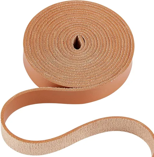 Miniatura 17 de GORGECRAFT Tira de correa de cuero de 1 pulgada de ancho 6.6 ft de largo de grano de cuero negro, cordón plano de una sola cara para manualidades