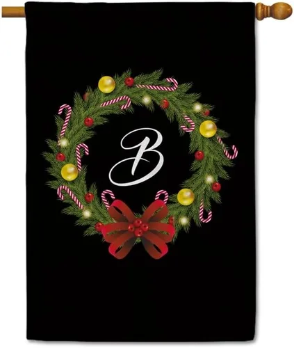 Miniatura 43 de Bandera de bienvenida con monograma de Feliz Navidad, letra A, bandera de jardín, 12.5 x 18 pulgadas, impresión de doble cara para exteriores