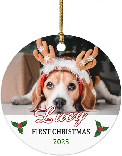 Miniatura 12 de Impreso en EE. UU. Adornos de Navidad personalizados con foto de perro, adorno de árbol de Navidad con nombre y foto de cachorro personalizados