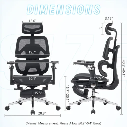Miniatura 2 de Silla de oficina ergonómica con reposapiés, silla de computadora de malla de respaldo alto con soporte lumbar, altura del respaldo de 5 niveles