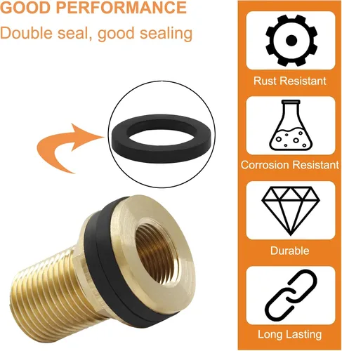 Miniatura 4 de 2 piezas de montaje de mamparo de latón, hembra de 3/8 pulgadas, conector de tanque de agua macho de 1/2 pulgada, montaje de mamparo de doble rosca