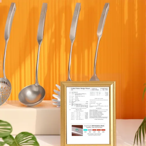 Miniatura 10 de Newness - Juego de 4 utensilios de cocina de acero inoxidable 304, accesorios de cocina de metal, incluye cucharón de sopa, cuchara espumadera