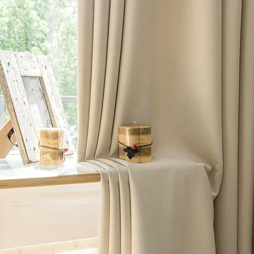 Miniatura 2 de Daesar Bedroom Curtains Blackout 63 Inch Length, Eyelet Thermal Insulated Curtains Solid Jacquard Wave Stripes Texture Beige Yellow Blackout Curtain