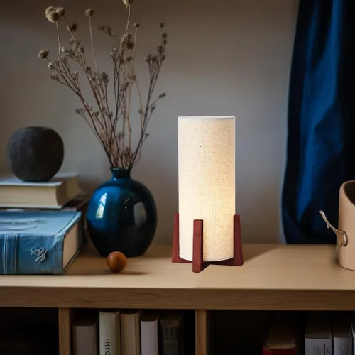 Miniatura 6 de KUNJOULAM Modernas lámparas de mesa pequeñas, lámpara de mesita de noche con pantalla de tela de lino, lámpara de mesa cilíndrica de 13.9 pulgadas
