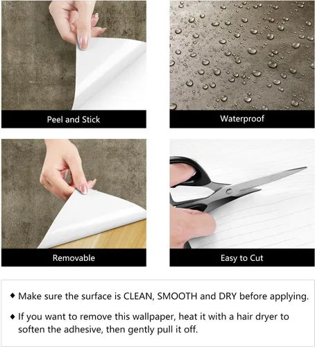 Miniatura 7 de LaCheery Papel tapiz de hormigón marrón metálico, para despegar y pegar, para dormitorio, impermeable, papel de contacto de cemento para paredes