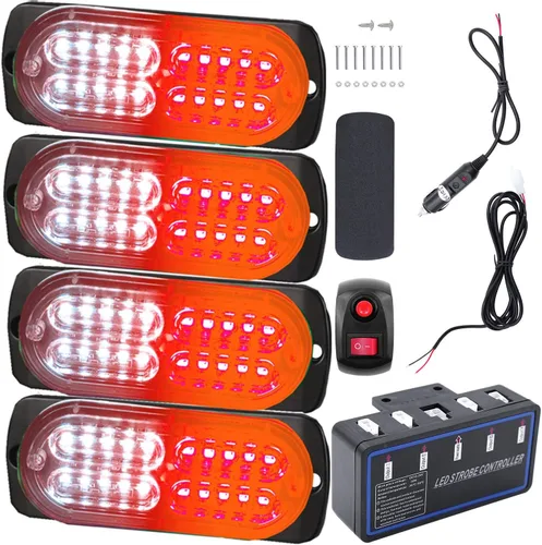 Miniatura 8 de Luces LED de advertencia, 4 piezas, advertencia de emergencia, construcción de peligro, ultra delgada, función de sincronización para automóvil