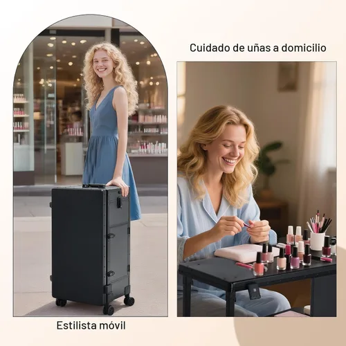 Miniatura 6 de Mesa de manicura portátil rodante con 3 cajones, estuche de maquillaje con cerradura con espejo y organizador de esmalte de uñas, escritorio de uñas