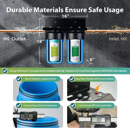 Miniatura 4 de iSpring WGB21B-KS Sistema de filtración de agua de 2 etapas para toda la casa con filtro CTO de sedimentos de 10 x 4.5 pulgadas