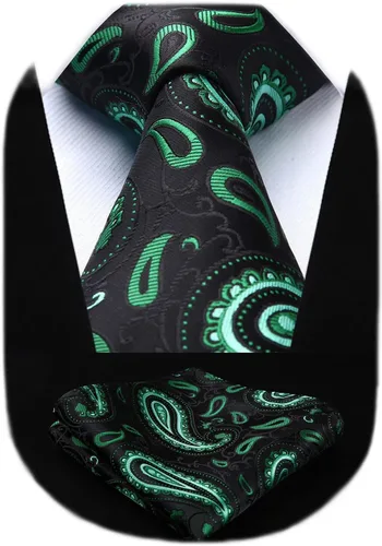 Miniatura 10 de HISDERN Corbatas para hombre, corbata de cachemira y bolsillo cuadrado tejido clásico floral para hombre, corbata de fiesta de boda
